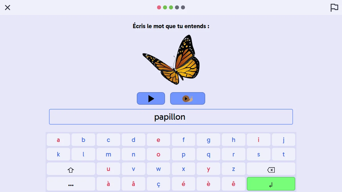 Dictée de mot: papillon