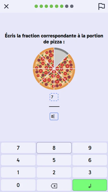 Apprentissage des fractions: les parts de pizza Exercice fraction pizza